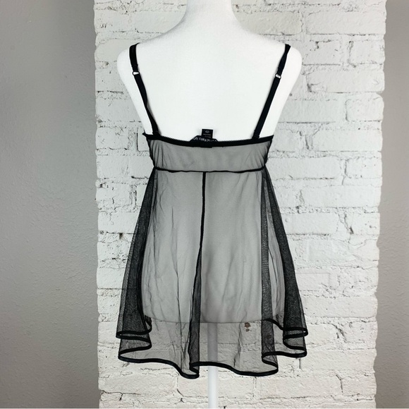 Y2K Victorias Secret Babydoll Cami Black Front Tie Padded Negligee Teddy Dress M - Picture 4 of 6